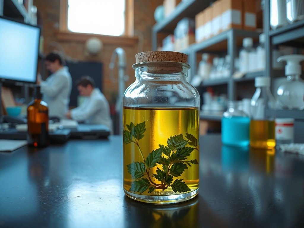 Frasco de boticario con aceites botánicos
